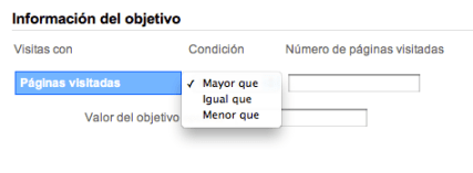 Google Analytics: Objetivo de Páginas por Visita
