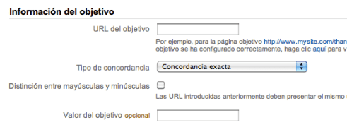 Google Analytics: Objetivo de URL de Destino