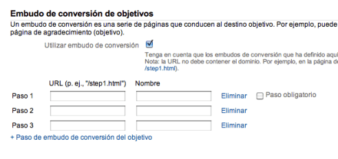 Google Analytics: Pasos del Embudo de Conversion